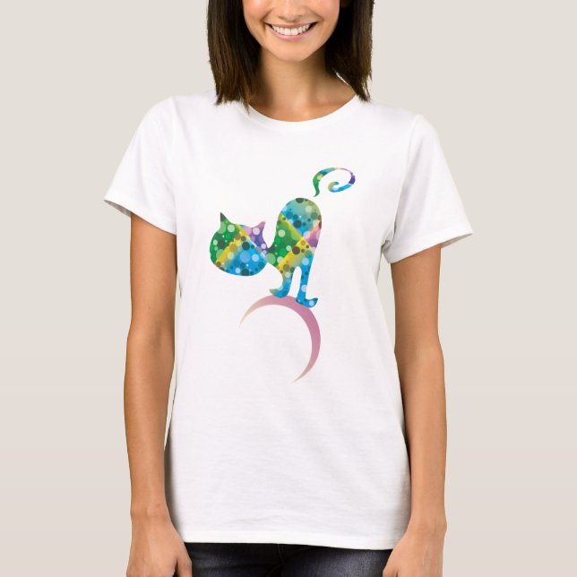 Camiseta Gato Colorido En La Luna Creciente (Anverso)