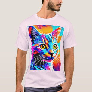 Camiseta Gato Colorido Mirada Fija