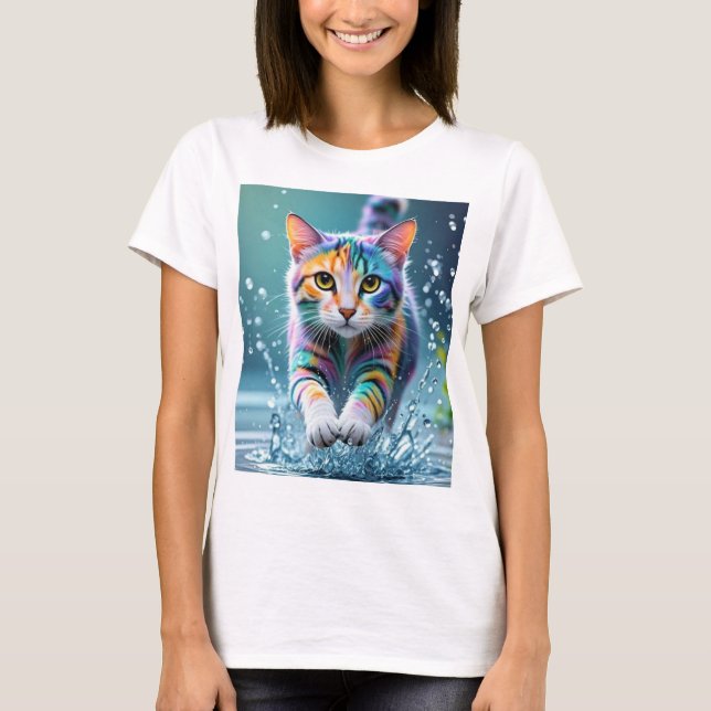 Camiseta Gato colorido, salpicaduras, pintura, clasificació (Anverso)