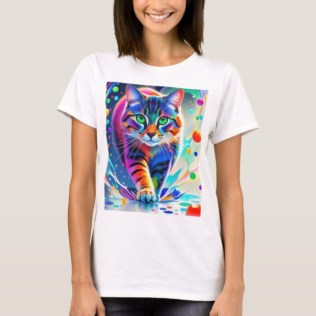 Camiseta Gato colorido, salpicaduras, pintura, clasificació (Anverso)