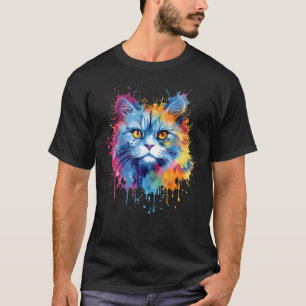 Camiseta Gato Colorido Selkirk Rex Cara Arte Salpicado