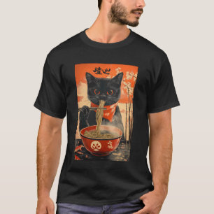 Camiseta Gato Come Ramen Japonés Divertido Gráfico Gato Kaw