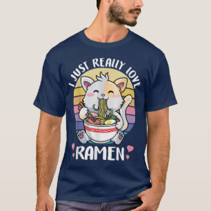 Camiseta Gato Comer fideos de Ramen Mujeres Hombres Niño Ch