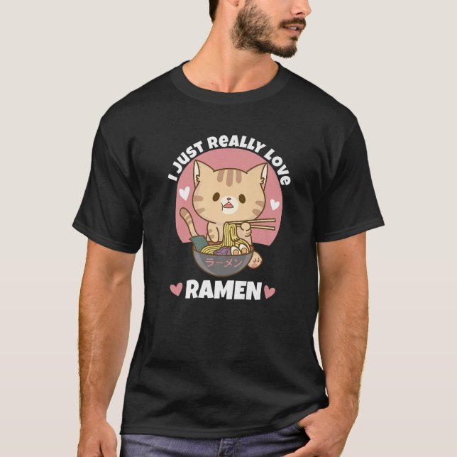 Camiseta Gato Comer fideos de Ramen Mujeres Hombres Niño Ch (Anverso)
