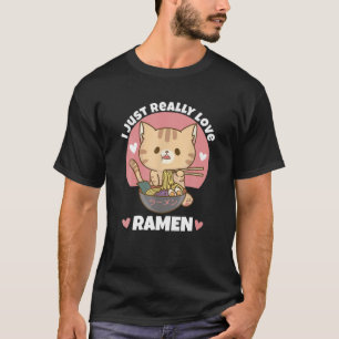 Camiseta Gato Comer fideos de Ramen Mujeres Hombres Niño Ch