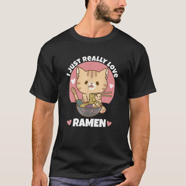 Camiseta Gato Comer fideos de Ramen Mujeres Hombres Niño Ch (Anverso)