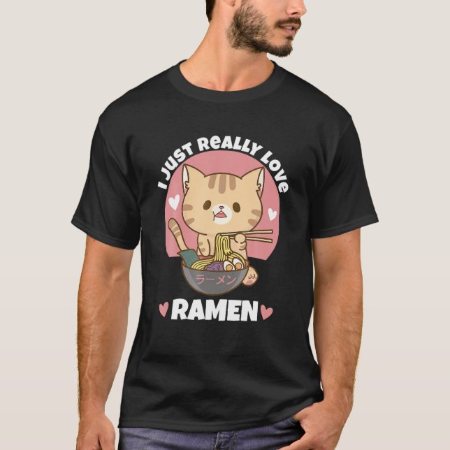 Camiseta Gato Comer fideos de Ramen Mujeres Hombres Niños C (Anverso)