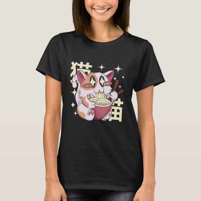 Camiseta Gato comiendo comida de Ramen (Anverso)