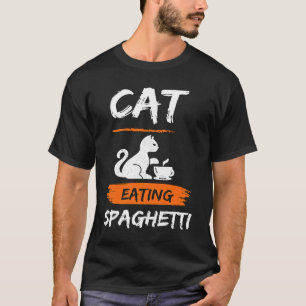 Camiseta Gato comiendo espaguetis y fideos con tenedor para