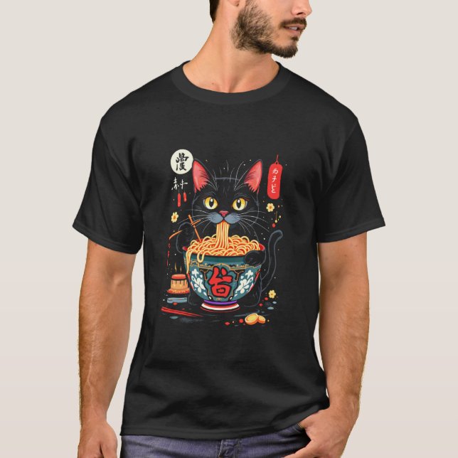 Camiseta Gato comiendo fideos (Anverso)