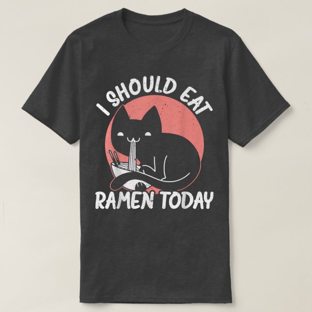 Camiseta Gato comiendo fideos de Ramen comida japonesa (Diseño del anverso)