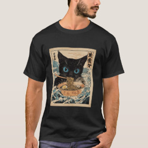 Camiseta Gato comiendo fideos de Ramen en un gato divertido