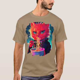 Camiseta Gato comiendo fideos de Ramen Guay Anime Gats Food