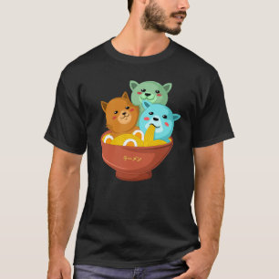 Camiseta gato comiendo fideos de ramen japonés