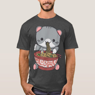 Camiseta Gato comiendo fideos de Ramen Kawaii 155