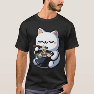 Camiseta Gato comiendo fideos de Ramen Kawaii Anime Cortado
