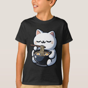 Camiseta Gato comiendo fideos de Ramen Kawaii Anime Cortado