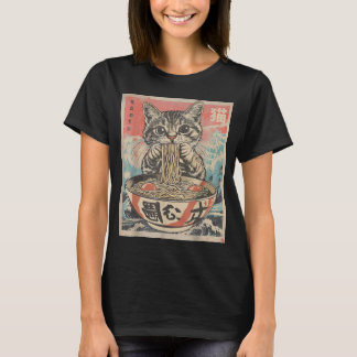 Camiseta Gato comiendo fideos de Ramen Kawaii Anime Manga J