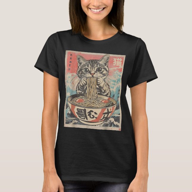 Camiseta Gato comiendo fideos de Ramen Kawaii Anime Manga J (Anverso)