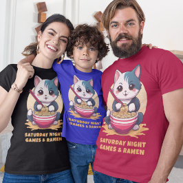 Camiseta Gato comiendo fideos de Ramen Personalizado Textos