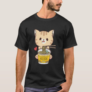 Camiseta Gato comiendo fideos de sopa japonesa Udon Comida