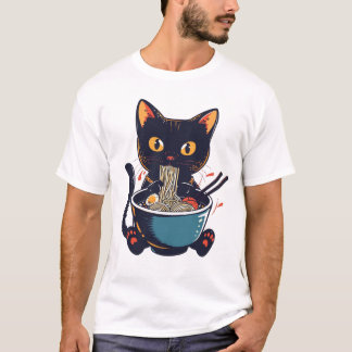 Camiseta Gato comiendo fideos Graciosos Camisas Ironas Goof