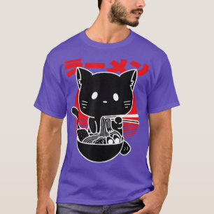 Camiseta Gato comiendo fideos japoneses estéticos Ramen Gra