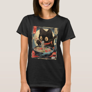 Camiseta Gato comiendo fideos Ramen Noodle Divertido japoné