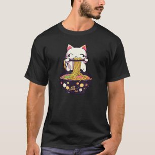 Camiseta Gato comiendo fideos Ramen regalo para chicas Neko