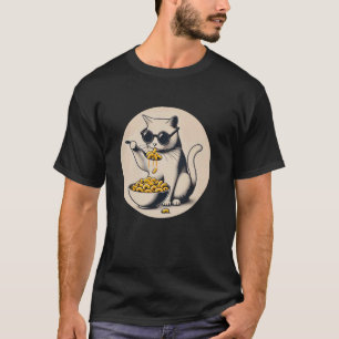 Camiseta Gato comiendo macarrones con queso