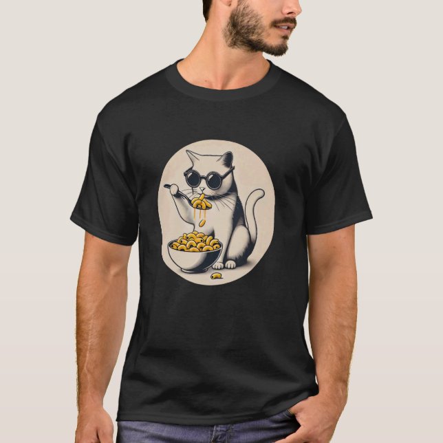 Camiseta Gato comiendo macarrones con queso (Anverso)