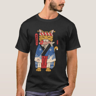 Camiseta Gato comiendo pescado Arte japonés vintage Ukiyo-e