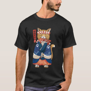 Camiseta Gato comiendo pescado Arte japonés vintage Ukiyo-e