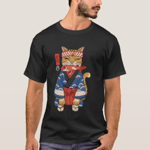 Camiseta Gato comiendo pescado Arte japonés vintage Ukiyo e