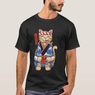 Camiseta Gato comiendo pescado Arte vintage japonés Ukiyo e