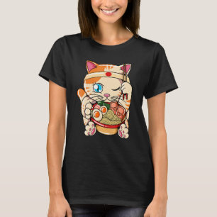 Camiseta Gato comiendo Ramen Baka Japonés