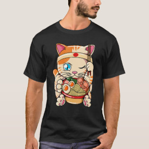 Camiseta Gato comiendo Ramen Baka Japonés