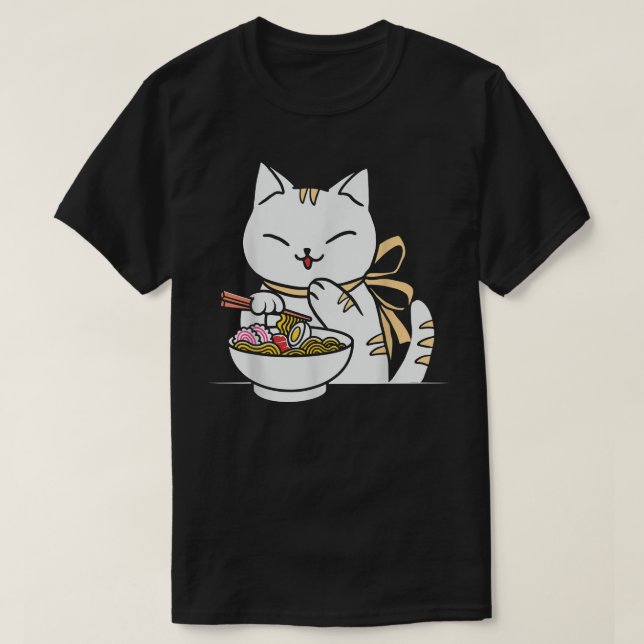 Camiseta Gato comiendo Ramen Bowl Kawaii Anime japonés Cute (Diseño del anverso)