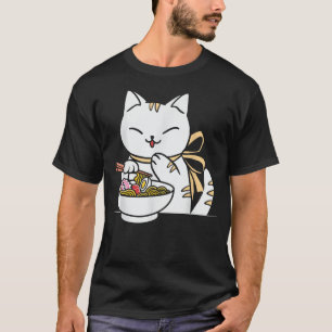 Camiseta Gato comiendo Ramen Bowl Kawaii Anime japonés Cute