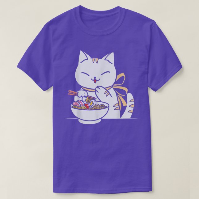 Camiseta Gato comiendo Ramen Bowl Kawaii Anime japonés Cute (Diseño del anverso)