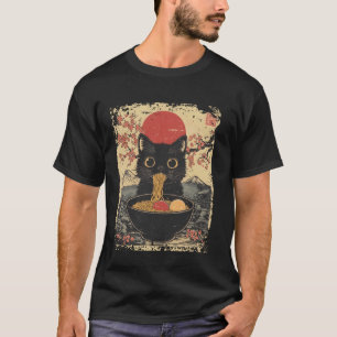 Camiseta Gato comiendo ramen Comida japonesa vintage Mujere
