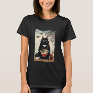 Camiseta Gato comiendo Ramen con OVNIs para Mujeres Hombres