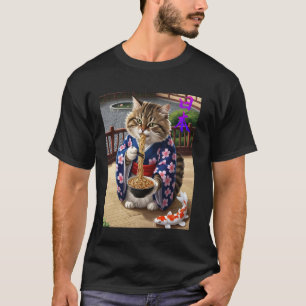 Camiseta Gato comiendo ramen - Diseño japonés único y lindo
