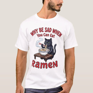 Camiseta Gato comiendo ramen divertida felicidad
