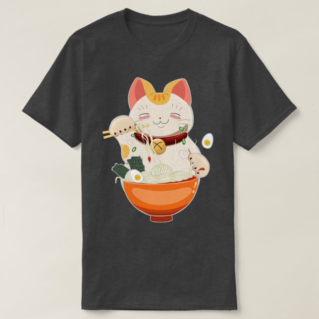 Camiseta Gato Comiendo Ramen En El Tazón (Diseño del anverso)