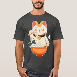 Camiseta Gato Comiendo Ramen En El Tazón