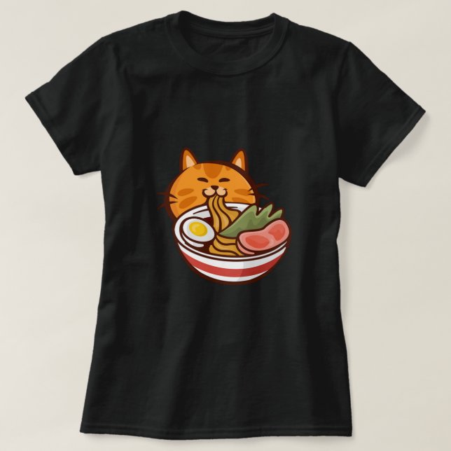 Camiseta Gato comiendo Ramen Japón Gif Mascota gatito gatit (Diseño del anverso)