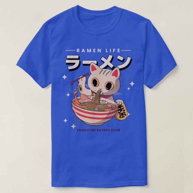 Camiseta Gato comiendo Ramen japonés Cute Kawaii Anime Tee (Diseño del anverso)