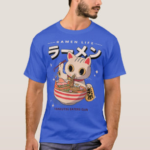 Camiseta Gato comiendo Ramen japonés Cute Kawaii Anime Tee
