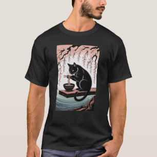 Camiseta Gato Comiendo Ramen Japonés Kawaii